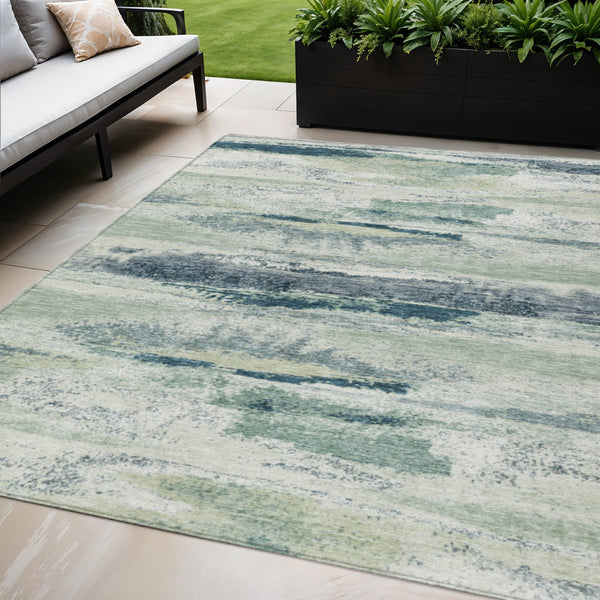 Homeroots 3' Abstract Washable Indoor Outdoor Area Rug In Teal Blue And Navy – Perfect For High Traffic Spaces! Mint Green Polyester 612534