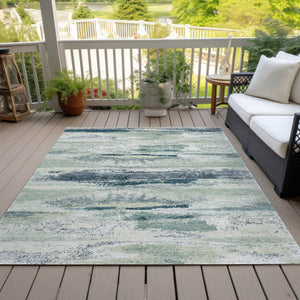 Homeroots 3' Abstract Washable Indoor Outdoor Area Rug In Teal Blue And Navy – Perfect For High Traffic Spaces! Mint Green Polyester 612534