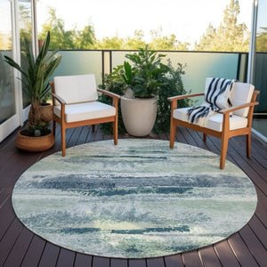 Homeroots 3' Abstract Washable Indoor Outdoor Area Rug In Teal Blue And Navy – Perfect For High Traffic Spaces! Mint Green Polyester 612535