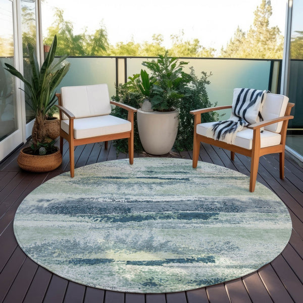 Homeroots 3' Abstract Washable Indoor Outdoor Area Rug In Teal Blue And Navy – Perfect For High Traffic Spaces! Mint Green Polyester 612535