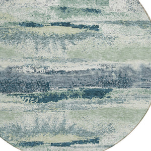 Homeroots 3' Abstract Washable Indoor Outdoor Area Rug In Teal Blue And Navy – Perfect For High Traffic Spaces! Mint Green Polyester 612535