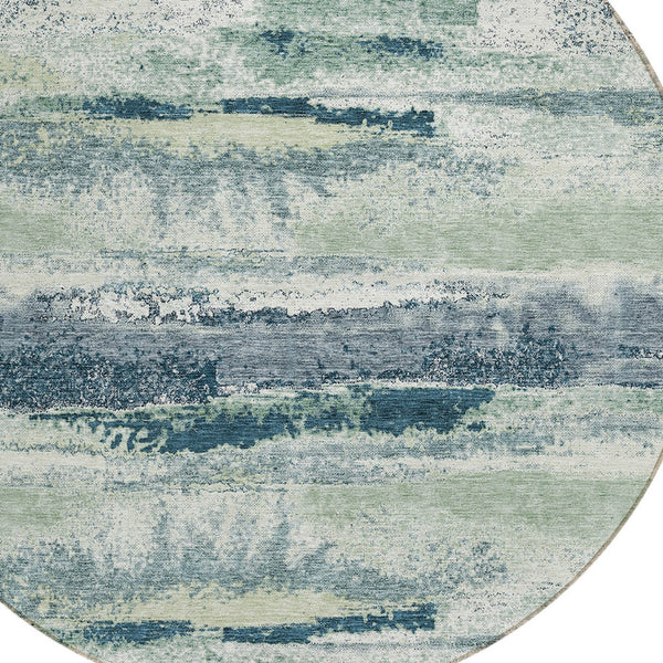 Homeroots 3' Abstract Washable Indoor Outdoor Area Rug In Teal Blue And Navy – Perfect For High Traffic Spaces! Mint Green Polyester 612535