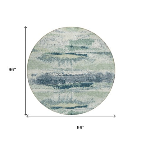 Homeroots 3' Abstract Washable Indoor Outdoor Area Rug In Teal Blue And Navy – Perfect For High Traffic Spaces! Mint Green Polyester 612535