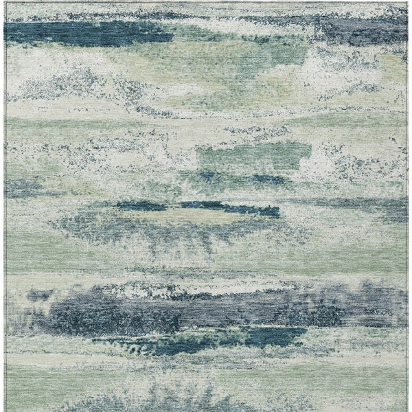 Homeroots 3' Abstract Washable Indoor Outdoor Area Rug In Teal Blue And Navy – Perfect For High Traffic Spaces! Mint Green Polyester 612536