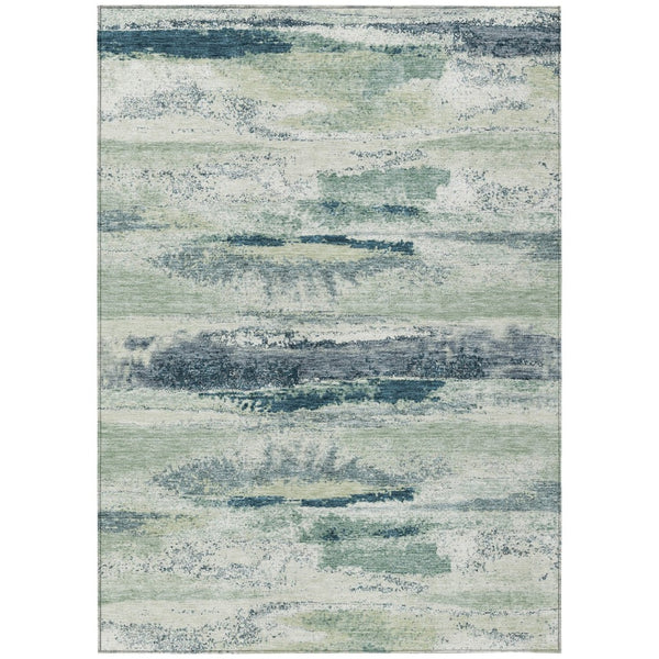 HomeRoots 5' Abstract Washable Area Rug in Mint Green, Ivory & Denim Blue - Perfect for Indoor & Outdoor Use 8' X 10' 612536