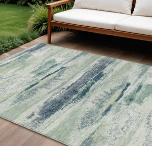 Homeroots 3' Abstract Washable Indoor Outdoor Area Rug In Teal Blue And Navy – Perfect For High Traffic Spaces! Mint Green Polyester 612537