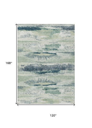 Homeroots 3' Abstract Washable Indoor Outdoor Area Rug In Teal Blue And Navy – Perfect For High Traffic Spaces! Mint Green Polyester 612538