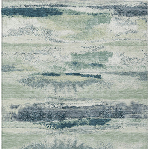 Homeroots 3' Abstract Washable Indoor Outdoor Area Rug In Teal Blue And Navy – Perfect For High Traffic Spaces! Mint Green Polyester 612538