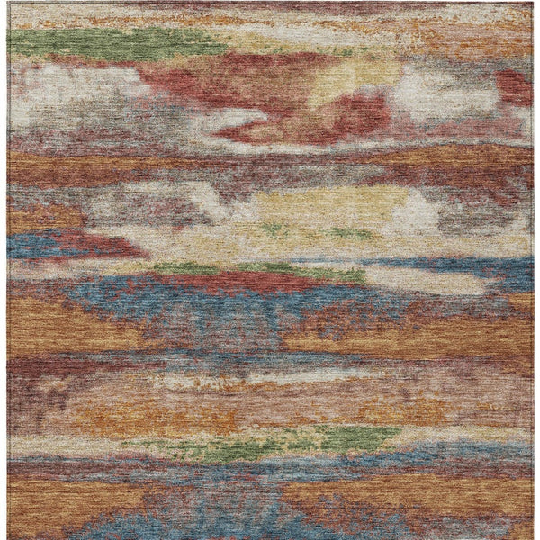 Homeroots 3' Abstract Washable Indoor Outdoor Area Rug In Teal Blue And Navy – Perfect For High Traffic Spaces! Orange Polyester 612539