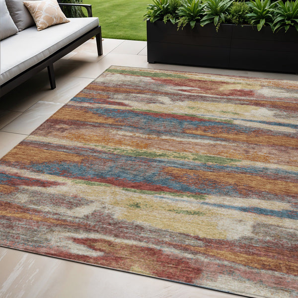 Homeroots 3' Abstract Washable Indoor Outdoor Area Rug In Teal Blue And Navy – Perfect For High Traffic Spaces! Orange Polyester 612540