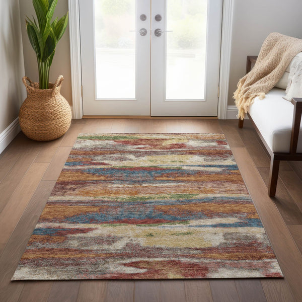 Homeroots 3' Abstract Washable Indoor Outdoor Area Rug In Teal Blue And Navy – Perfect For High Traffic Spaces! Orange Polyester 612540