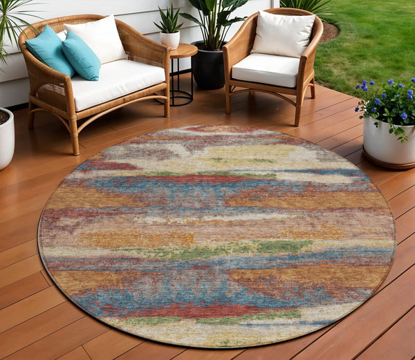 Homeroots 3' Abstract Washable Indoor Outdoor Area Rug In Teal Blue And Navy – Perfect For High Traffic Spaces! Orange Polyester 612541