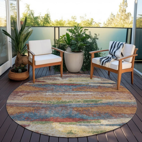 Homeroots 3' Abstract Washable Indoor Outdoor Area Rug In Teal Blue And Navy – Perfect For High Traffic Spaces! Orange Polyester 612541