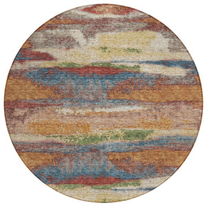 HomeRoots 5' Vibrant Abstract Washable Area Rug – Durable Indoor/Outdoor Design for Modern Spaces & Easy Care 8' Round 612541