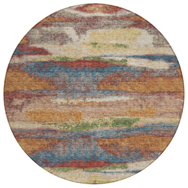 HomeRoots 5' Vibrant Abstract Washable Area Rug – Durable Indoor/Outdoor Design for Modern Spaces & Easy Care 8' Round 612541