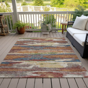 Homeroots 3' Abstract Washable Indoor Outdoor Area Rug In Teal Blue And Navy – Perfect For High Traffic Spaces! Orange Polyester 612543