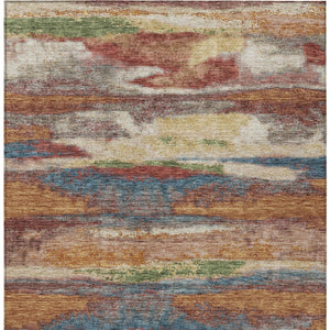 Homeroots 3' Abstract Washable Indoor Outdoor Area Rug In Teal Blue And Navy – Perfect For High Traffic Spaces! Orange Polyester 612544