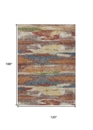 Homeroots 3' Abstract Washable Indoor Outdoor Area Rug In Teal Blue And Navy – Perfect For High Traffic Spaces! Orange Polyester 612544