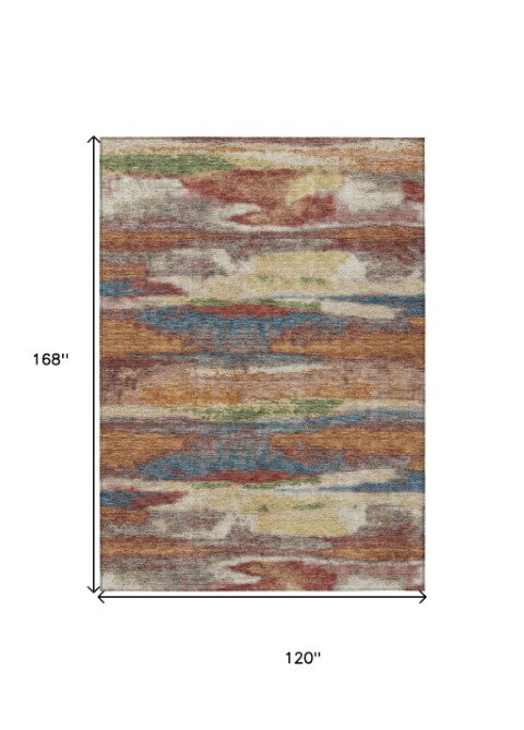 Homeroots 3' Abstract Washable Indoor Outdoor Area Rug In Teal Blue And Navy – Perfect For High Traffic Spaces! Orange Polyester 612544