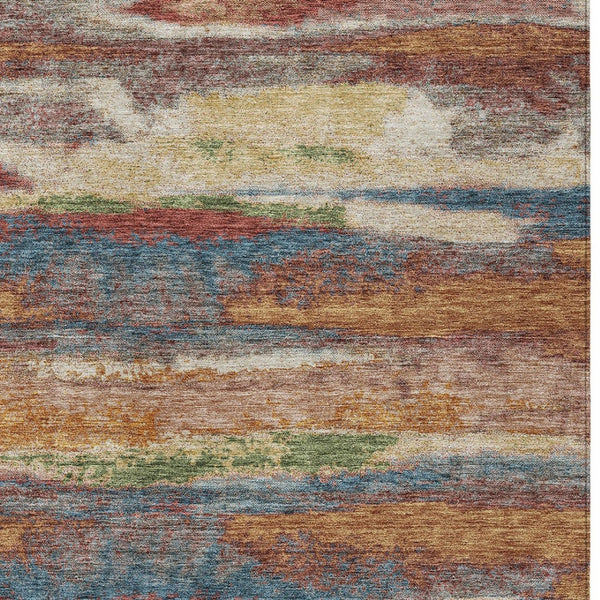 Homeroots 3' Abstract Washable Indoor Outdoor Area Rug In Teal Blue And Navy – Perfect For High Traffic Spaces! Orange Polyester 612544