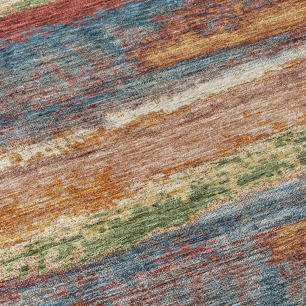 Homeroots 3' Abstract Washable Indoor Outdoor Area Rug In Teal Blue And Navy – Perfect For High Traffic Spaces! Orange Polyester 612544