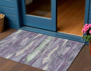 Homeroots 3' Abstract Washable Indoor Outdoor Area Rug In Teal Blue And Navy – Perfect For High Traffic Spaces! Purple Polyester 612545