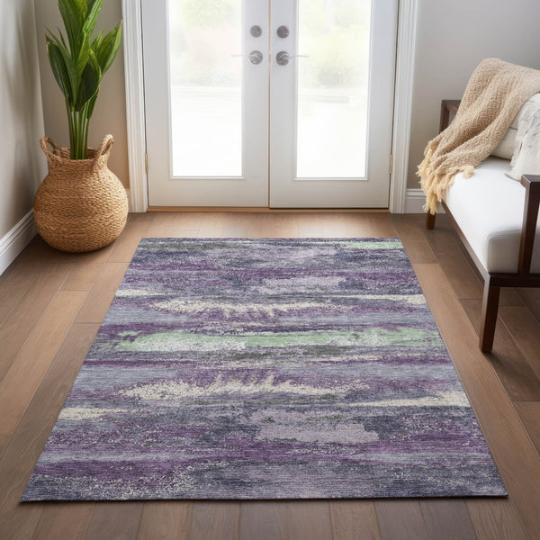 Homeroots 3' Abstract Washable Indoor Outdoor Area Rug In Teal Blue And Navy – Perfect For High Traffic Spaces! Purple Polyester 612545