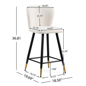 English Elm Christopher Knight Home® - 25.79'' Modern Barstool with Soft White Fabric Seat, Ergonomic Curved Back, Black Metal Legs with Gold Tips N780P228983W