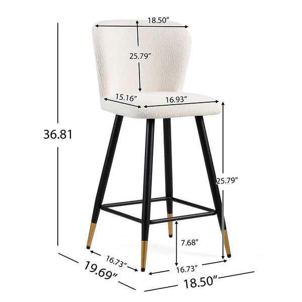 English Elm Christopher Knight Home® - 25.79'' Modern Barstool with Soft White Fabric Seat, Ergonomic Curved Back, Black Metal Legs with Gold Tips N780P228983W