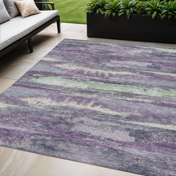 Homeroots 3' Abstract Washable Indoor Outdoor Area Rug In Teal Blue And Navy – Perfect For High Traffic Spaces! Purple Polyester 612546
