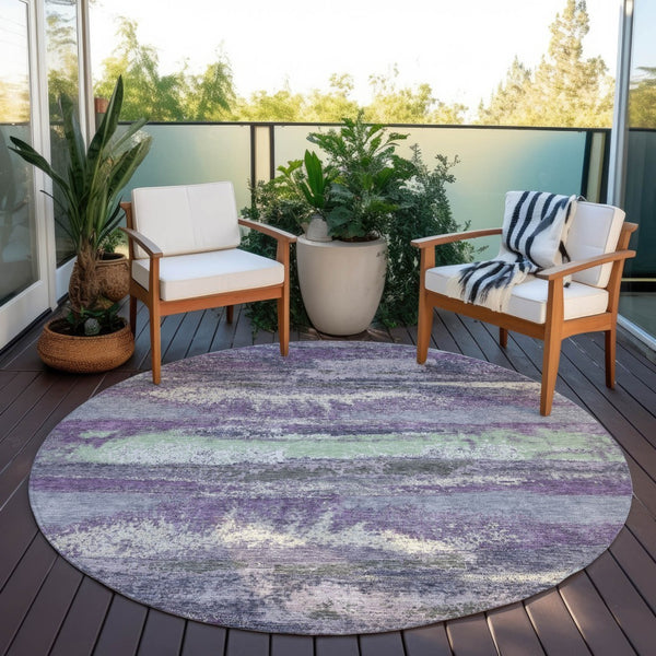 Homeroots 3' Abstract Washable Indoor Outdoor Area Rug In Teal Blue And Navy – Perfect For High Traffic Spaces! Purple Polyester 612547