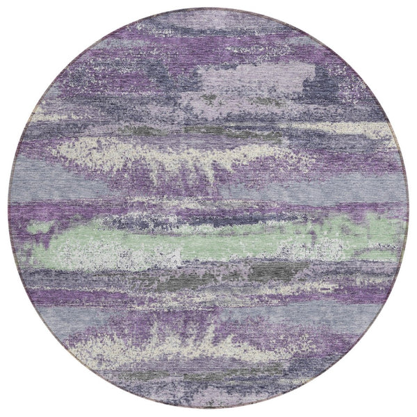 HomeRoots 5' Vibrant Purple and Lavender Abstract Area Rug – Washable, Durable, Ideal for Indoor or Outdoor Use 8' Round 612547