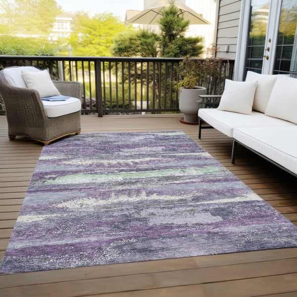 Homeroots 3' Abstract Washable Indoor Outdoor Area Rug In Teal Blue And Navy – Perfect For High Traffic Spaces! Purple Polyester 612549