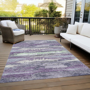 Homeroots 3' Abstract Washable Indoor Outdoor Area Rug In Teal Blue And Navy – Perfect For High Traffic Spaces! Purple Polyester 612550