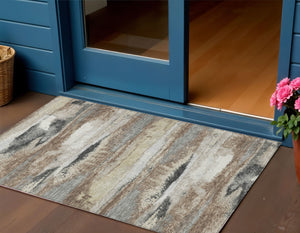 Homeroots 3' Abstract Washable Indoor Outdoor Area Rug In Teal Blue And Navy – Perfect For High Traffic Spaces! Taupe Polyester 612551