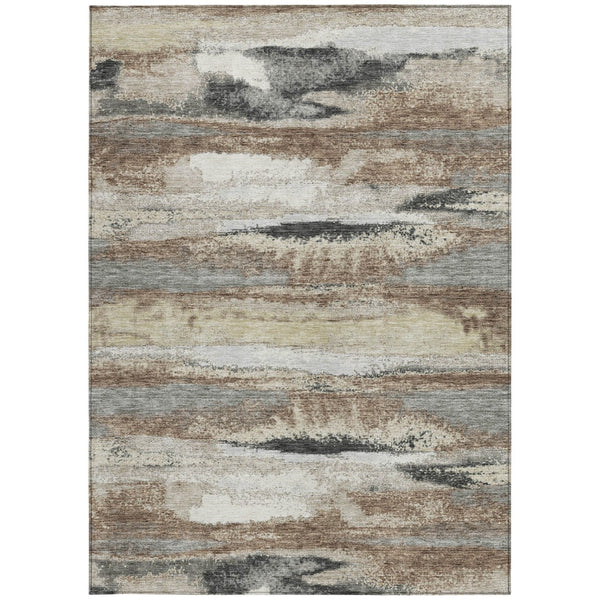 Homeroots 3' Abstract Washable Indoor Outdoor Area Rug In Teal Blue And Navy – Perfect For High Traffic Spaces! Taupe Polyester 612552