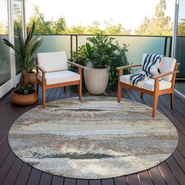 Homeroots 3' Abstract Washable Indoor Outdoor Area Rug In Teal Blue And Navy – Perfect For High Traffic Spaces! Taupe Polyester 612553