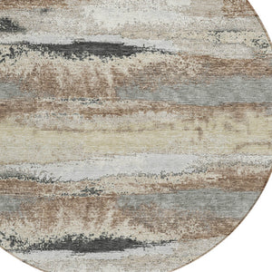 Homeroots 3' Abstract Washable Indoor Outdoor Area Rug In Teal Blue And Navy – Perfect For High Traffic Spaces! Taupe Polyester 612553