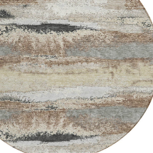 Homeroots 3' Abstract Washable Indoor Outdoor Area Rug In Teal Blue And Navy – Perfect For High Traffic Spaces! Taupe Polyester 612553