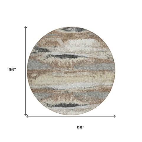 Homeroots 3' Abstract Washable Indoor Outdoor Area Rug In Teal Blue And Navy – Perfect For High Traffic Spaces! Taupe Polyester 612553