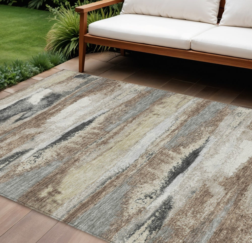 HomeRoots 9' X 12' Taupe Beige and Ivory Abstract Washable Area Rug for Indoor & Outdoor Style and Comfort 612555