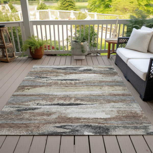 Homeroots 3' Abstract Washable Indoor Outdoor Area Rug In Teal Blue And Navy – Perfect For High Traffic Spaces! Taupe Polyester 612556