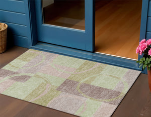 Homeroots 3' Abstract Washable Indoor Outdoor Area Rug In Stylish Mint Green Design For Versatile Spaces Blush Polyester 612557