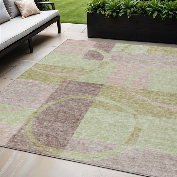 Homeroots 3' Abstract Washable Indoor Outdoor Area Rug In Stylish Mint Green Design For Versatile Spaces Blush Polyester 612558