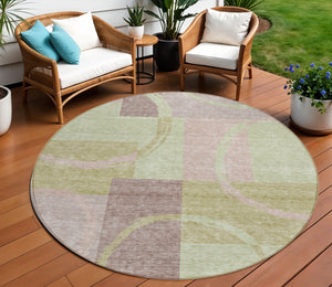 Homeroots 3' Abstract Washable Indoor Outdoor Area Rug In Stylish Mint Green Design For Versatile Spaces Blush Polyester 612559