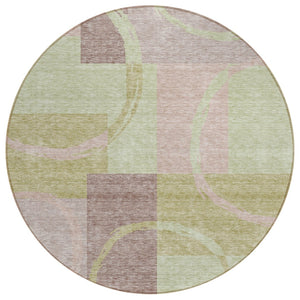 HomeRoots 5' Contemporary Blush and Mint Green Abstract Area Rug for Indoor and Outdoor Spaces, Easy Care 8' Round 612559