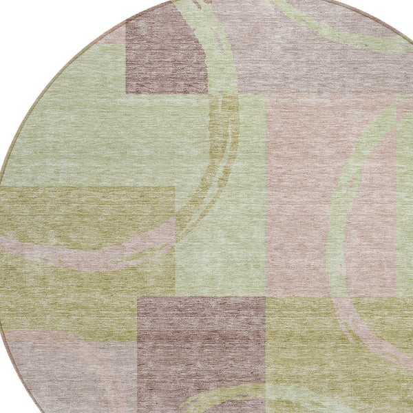 Homeroots 3' Abstract Washable Indoor Outdoor Area Rug In Stylish Mint Green Design For Versatile Spaces Blush Polyester 612559