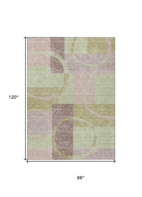 Homeroots 3' Abstract Washable Indoor Outdoor Area Rug In Stylish Mint Green Design For Versatile Spaces Blush Polyester 612560