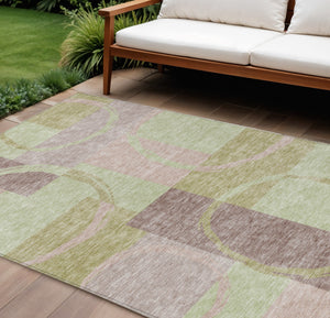 Homeroots 3' Abstract Washable Indoor Outdoor Area Rug In Stylish Mint Green Design For Versatile Spaces Blush Polyester 612560