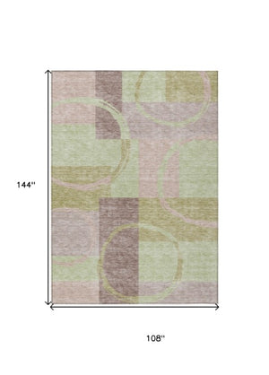 Homeroots 3' Abstract Washable Indoor Outdoor Area Rug In Stylish Mint Green Design For Versatile Spaces Blush Polyester 612561